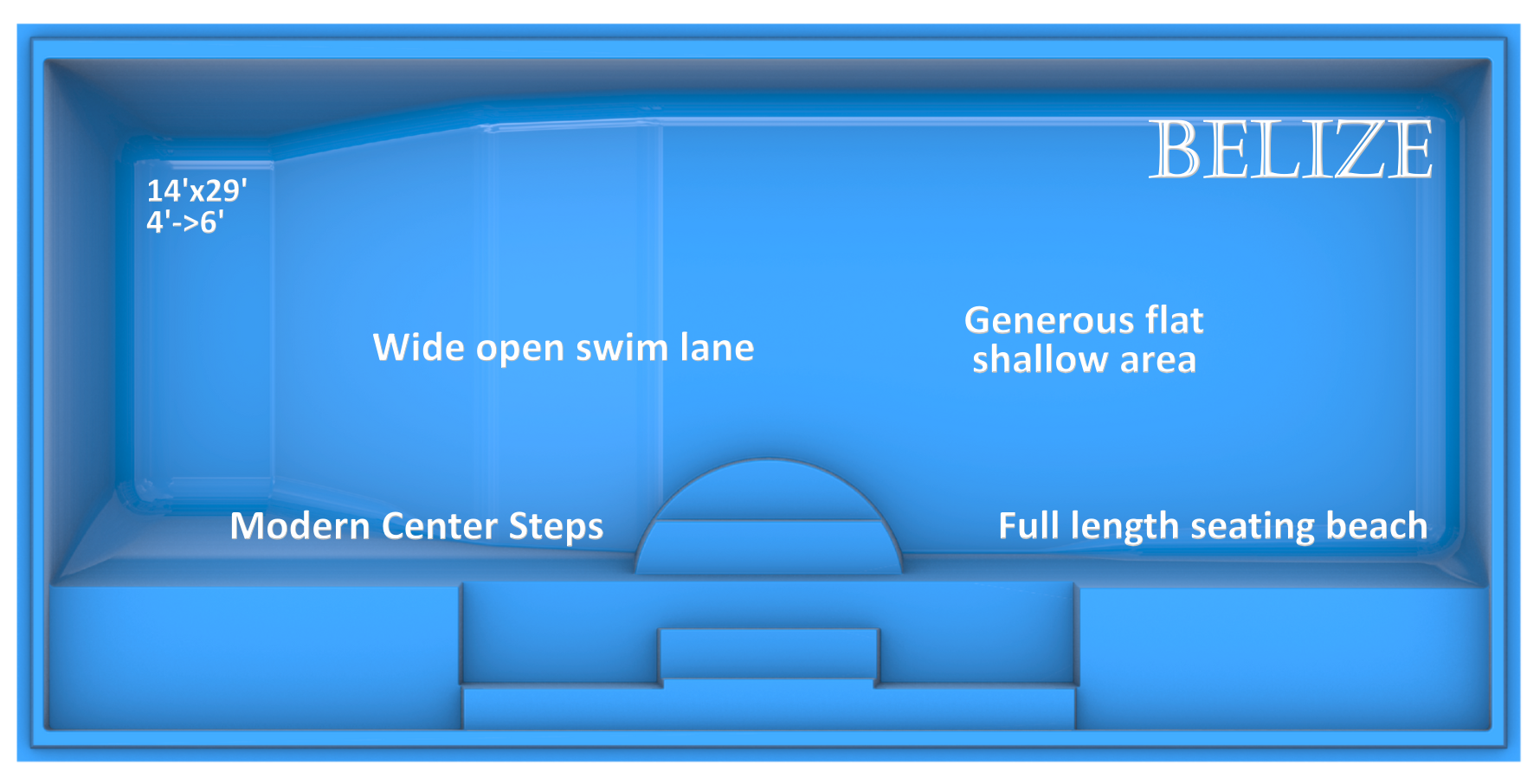 Belize fiberglass pool features and benefits by Rainforest Pools USA