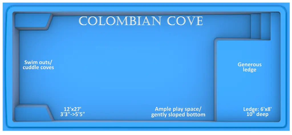 Colombian Cove fiberglass pool features and benefits by Rainforest Pools USA