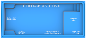 Colombian Cove fiberglass pool features and benefits by Rainforest Pools USA