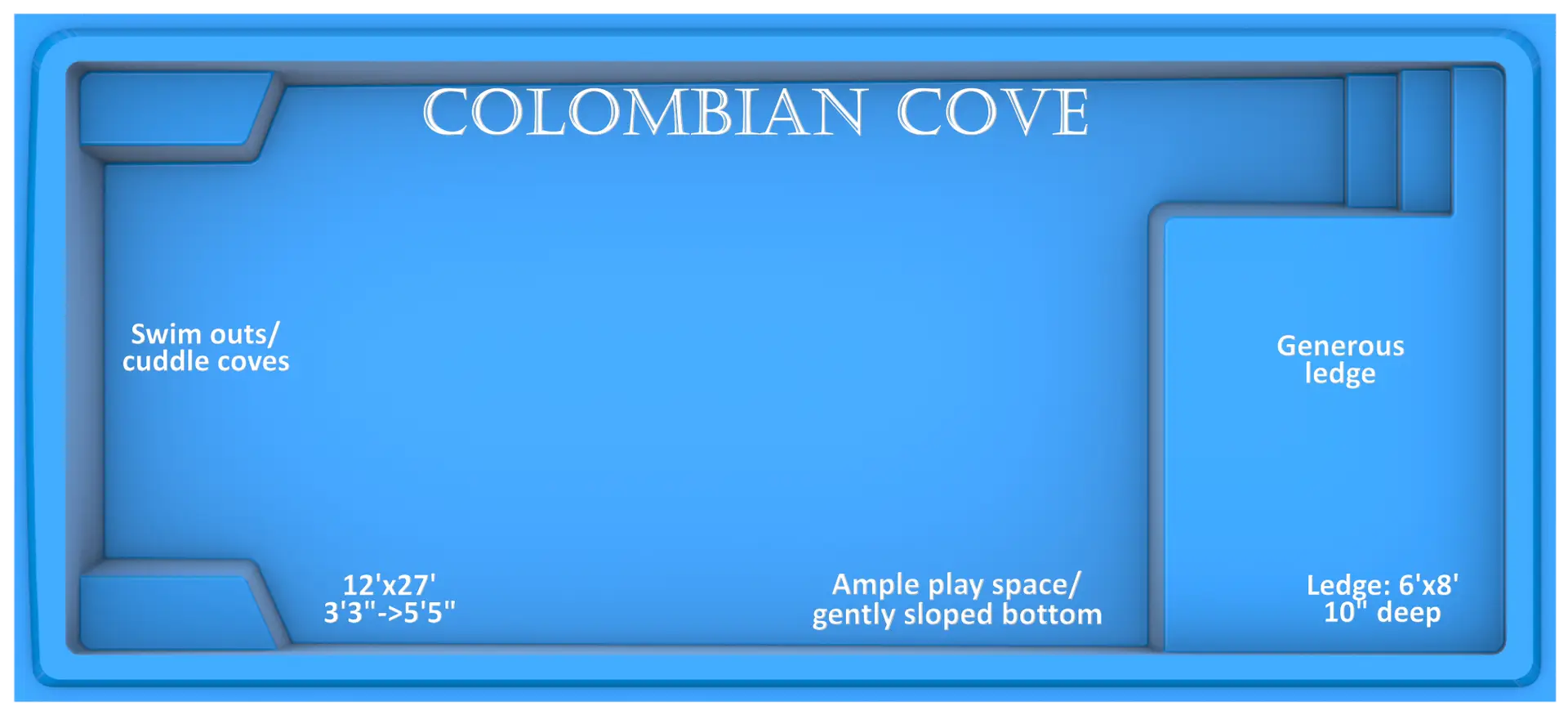 Colombian Cove fiberglass pool features and benefits by Rainforest Pools USA