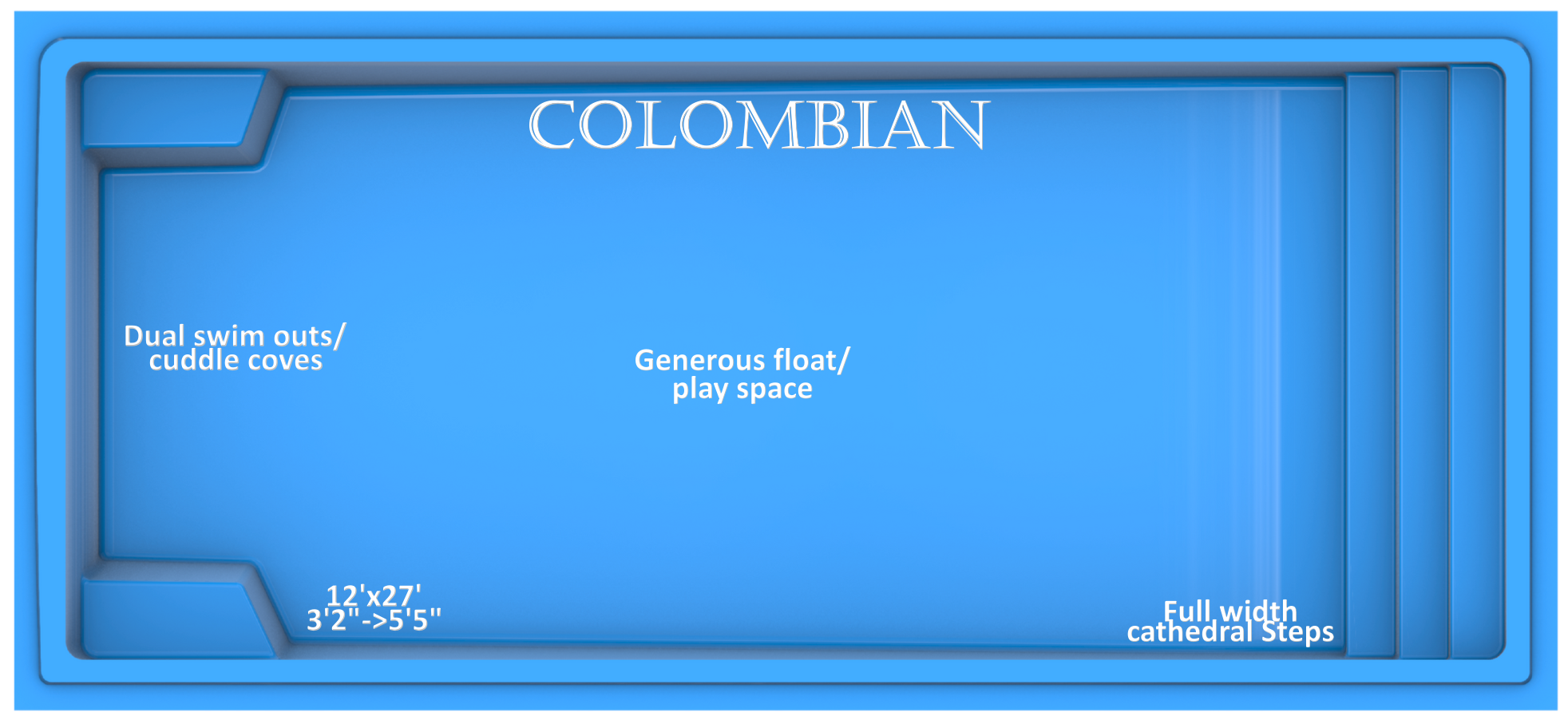 Colombian Fiberglass Pool features and benefits by Rainforest Pools USA