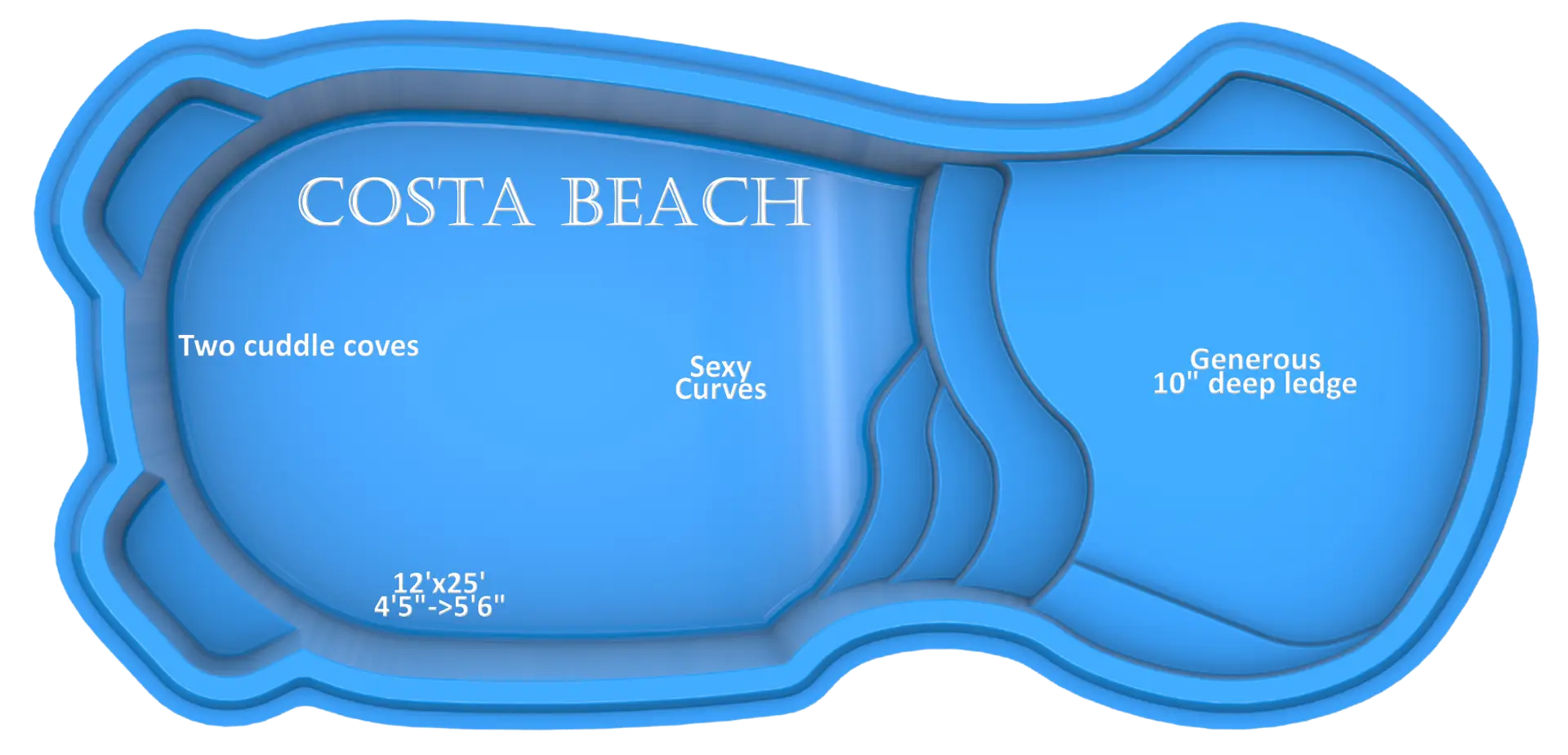 Costa Beach fiberglass pool features and benefits by Rainforest Pools USA