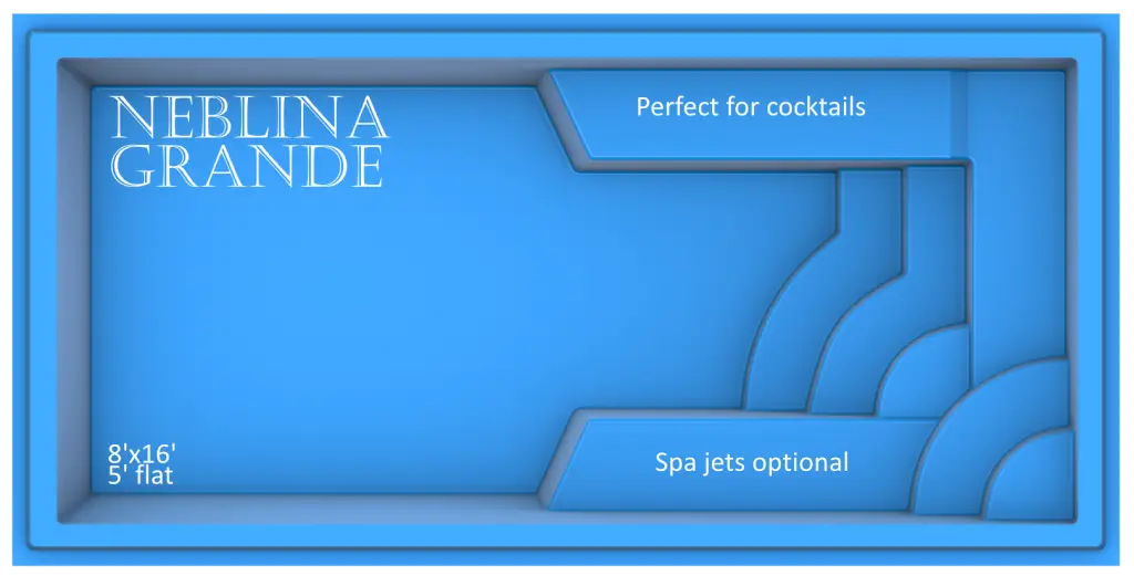 Neblina Grande fiberglass pool features and benefits by Rainforest Pools USA