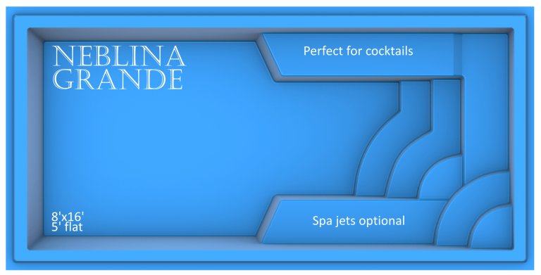 Neblina Grande fiberglass pool features and benefits by Rainforest Pools USA