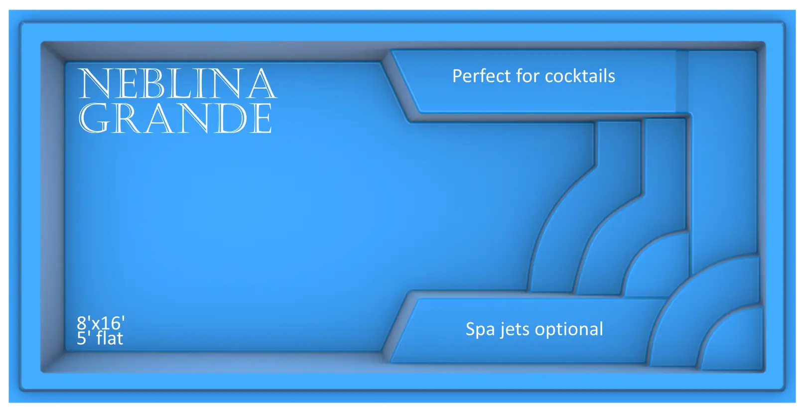 Neblina Grande fiberglass pool features and benefits by Rainforest Pools USA