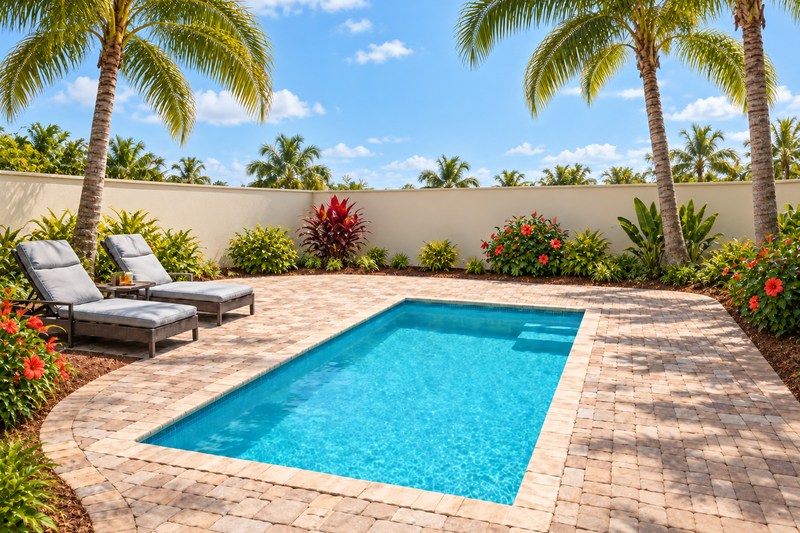 Solaris Fiberglass Pool by Rainforest Pools in a Florida Backyard
